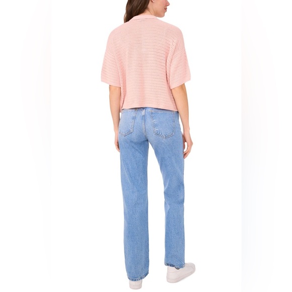 (EUC)Halogen 100% Cotton Short Sleeve Collar Cardigan dainty pale Pink XXS - Picture 4 of 9